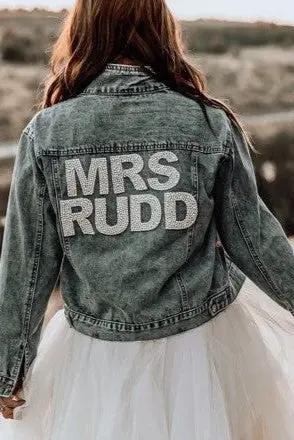 Varsity Pearl Studded Denim Jacket for Bride