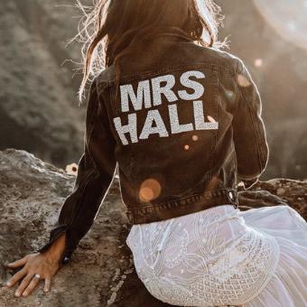 Heirloom #Varsity Pearl Studded Denim Jacket for Bride #1 thumbnail