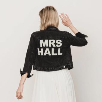 Heirloom #Varsity Pearl Studded Denim Jacket for Bride #3 thumbnail